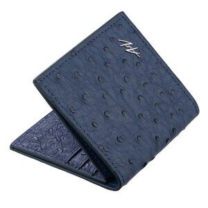 Handmade Ostrich Leather Slim Wallet – Bold Blue Luxury Minimalist Wallet